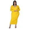 Plus Size Kleider Frauen Designer Kleidung 2022 Herbst Winter Feste Farbe Langarm Rib Pit Stripe Gestricktes Baumwollkleid mit Boden Sk Dhzak