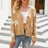 Kvinnors stickor Autumn Fashion Women Lose Knit Sweater Cardigans Vuxna Knappa ner blommönster Långärmad V-Neck Cardigan Outwear Coats