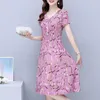 Casual Dresses Stylish Broken Flowers Midi Dress Women's Ruffles Spliced 2023 Summer V-Neck Three-dimensional Decoration A-Line