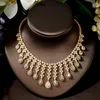 Necklace Earrings Set Fashion Gold Color Nigerian Wedding Cubic Zirconia Dubai 4PCS Dress Jewelry For Women Accessories N-1490