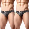 Mutande 2PCS Slip sexy Mutandine Intimo uomo Vita bassa Stampa leopardata Custodia rigonfia Comodi uomini gay