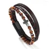 Urok Bracelets Cross Multi -Way -Warowstanin Black Gallstone Tiger Eye Stone Frosted Spersonalizowany moda tkana skórzana bracele