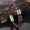 Bracelets porte-bonheur Punk rouge tissé Bracelet en cuir pour hommes en acier inoxydable Vintage tressé bracelets mâle chanceux bijoux ami cadeaux SP1163