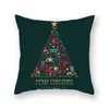 Funda de almohada roja y verde de Navidad, funda de almohada con estampado de alce de árbol de Navidad, fundas de cojín de piel de melocotón, decoración de sofá para el hogar TH0314