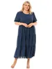 Plus Size Dresses Solid Color Layered Pleated Cami Dress Women's Elegant Short Sleeve Long