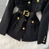 Women's Jackets 2023 Autumn Coat New Autumn Winter Outerwear Fashion Checkered Vintage Golden Buttons Pocket Women's Not232q