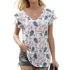 Dames Blouses Dames Getailleerde Tops Sexy Voor Dames 2023 Zomer Dubbele Ruche Korte Mouw V-hals Hemdje Blouse