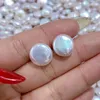 Stud Earrings Ins Style Simple Fashion Button For Girls 12-13mm Natural Pearls Trendy Party Jewelry Women