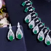 Collier boucles d'oreilles ensemble BeaQueen 4 pièces mariage de luxe bijoux de mariée travail lourd Zircon cubique vert et bijoux pour dames JS302