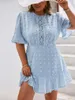 Plus Size Dresses Cut Out Swiss Dot Short Sleeve Midi Dress Women's Elegant Ruffle Hem