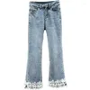 Vrouwen Jeans Vrouwen Skinny 2023 Lente Rekbare Denim Broek Hoge Taille Afslanken All-Match Kant Splicing Kralen Cropped mujer