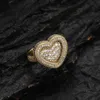 Love Heart Shpate Finger Ring Hip Hop Copper Prong Cubic Zircon Womens Wedding Bridal Personliga Populära ringar Real Gold Plated Iced Out Eesthetic Gemstone Bijoux