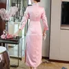 Etnische Kleding 2023 Chinese Traditionele Cheongsam Vrouwen Qipao Bloem Borduurwerk Jurk Satijn Vrouwelijke Partij Elegante Dames Vintage Bruiloft