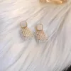 Boucles d'oreilles pendantes carré blanc perle pour les femmes élégant déclaration 2023 tendance coréen papillon arc amour géométrique fête bijoux