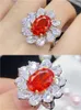 Cluster Rings Unique Orange Crystal Flowers Diamonds Gemstones For Women 18k White Gold Silver Color Fine Jewelry Bijoux Chic Bands Gift