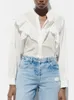 Blouses pour femmes été femmes Blouse Patchwork broderie dentelle volants chemise blanche à manches longues bouton élégant bureau montre de sport Style coréen