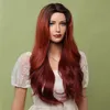 Cosplay Peruki Gemma Long Wavy Ombre Red Brown syntetyczne peruki dla kobiet odporne na ciepło naturalne środkowe część Cosplay Party Lolita Hair Peruki 230621