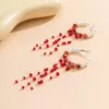 Dangle Earrings Gothic Long Tassels Handmade Red Beads For Women Imitation Pearl Big Circle Hoops Huggie Ear Buckle Punk Jewelry