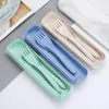 Dinnerware Sets Kid Cutlery Tableware Wheat Straw Reusable Knife Spoon Fork Kit Security Outdoor Tourism Set Utensil Box