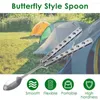 Geschirr Sets 2 stücke Outdoor Tragbare Camping Faltbare Schmetterling Löffel Gabel Edelstahl Für Kochen Wandern Rucksackreisen Küche Werkzeuge