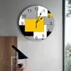 Wall Clocks Yellow Grey Patchwork Abstract Medieval Style Clock Modern Design Living Room Decoration Kitchen Silent Home Decor