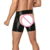 Underpants Plus Size Sexy Leather Men Boxer Shorts Lingerie Homme Gay Jockstrap Exotic Male Black Open Crotch Vinyl Boxershorts Underwear