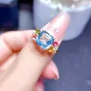 Luxur Emald Cutting Artificial Aquamarine Sea Blue Topaz Rings for Women Silver Color Wedding Jewelry