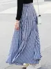 Skirts Fashion Plaid Long Women Summer Elegant High Waist Maxi Dress Female Casual Loose Korean Version A-line 2023