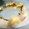 Flores decorativas nupcial dama de honra coroa de flores led ajustável guirlanda floral para casamento coroa de flores fio de cobre luz para férias