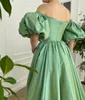 Mode vert robes de bal hors épaule manches gonflées robes de soirée fente plis formelle tapis rouge longue occasion spéciale robe de soirée
