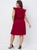 Plus Size Dresses Women's Valentine Day Solid Color Ruffle Trim Dress V-neck Summer Elegant