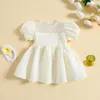 Robes fille 0-5Y Toddler Girls Summer Dress Embossed Floral Short Puff Sleeve Ruffle Collar Mesh