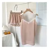 Women's Sleepwear Women's Sexy Silky Satin Lacr Trim Pajamas Sets Two Pieces Cami Shorts Casual Home Suit Sweet Girl Ice Silk Pyjamas