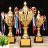 Decorative Objects Figurines Customizable Trofeo Champion Trophy Contest Commercial Covered Metal Trophy Football Trophy Medal Souvenir Cup 230621