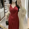 Abiti casual Estate Scollo all'americana Donna Lunghezza alla caviglia Forcella divisa Moda Harajuku Elegante Sexy Festa da sera Incontri Abbigliamento Nero Rosso