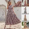 Vestidos Casuais Nó Um Ombro Vestido Maxi Sem Mangas Cintura Justo Cintura Alta Verão Feminino Doce Estampa Floral Babado Bainha