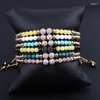 Strand Design Natural Stone Stainless Steel Beaded CZ Pave Ball Braided Friendship Macrame Bracelet Women