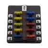 10 Ways Blade Fuse Box Holder with LED Warning Light for Car Boat Marine Trike 12V 24V Medium Size Fuses 100A