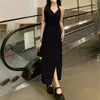 Casual Dresses Summer Halter Neck Women Ankle Length Split Fork Fashion Harajuku Elegant Sexy Evening Party Dating Clothing Black Red