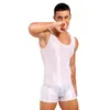 Roupa de banho feminina Maiô masculino Traje mankini brilhante elástico sem mangas decote em U regata macacão macacão bodybuilding fitness