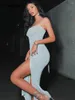 Casual Jurken Dulzura Solid High Side Slit Lace Up Backless Maxi Jurk Bodycone Sexy Party Elegante Y2K Vrouwen Verjaardag Festival Kleding