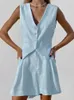 Survêtements pour femmes Foridol Pockets Fashion White Cotton Linen Vest Shorts Set Summer Buttons Wide Leg Outfits 2 Pcs Women Suit 2023