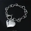 925 Silver 8-line Photo Frame Hollow LOVE Charm Heart Tag Pendentif Bracelet 6 Style Selection