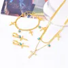 Ketting Oorbellen Set 316L Roestvrij Staal 2 Laag Retro Zirkoon Kruis Turquoise Hanger Kettingen Armbanden Mode Hoge Sieraden Party Gift