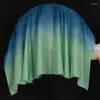 Stage Wear 2PCS Real Silk Dancer Performance Props Flowy Hand Dye Foldable Dance Fan Green