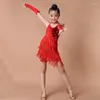 Scene Wear Girl Latin Dance Costume Fringe Tassel Sequins Performance Dress for Girls Kids Competition Dresses