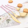 Dinnerware Sets 4Pcs Pink Gold Cutlery Set 304 Stainless Steel High Quality Steak Knife Fork Spoon Tableware Kitchen Silverware