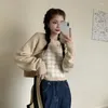 Arbetsklänningar Ezgaga Casual Two Piece Set Women Outwear Cropped Cardigan Oregelbunden träle Plaid Sticked Vest Fashion Suits Female Sexy Tops