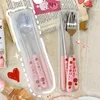 Dinnerware Sets Camping Utensils Set Cute Stainless Steel Chopsticks Spoon Fork Cutlery 3 In 1 Travel Tableware With Case For