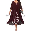 Robes décontractées grande taille femmes robe faux deux pièces élégante en mousseline de soie à plusieurs niveaux robes de soirée mi-longues en vrac dame surdimensionné Chic Vestidos De Fiesta x0625